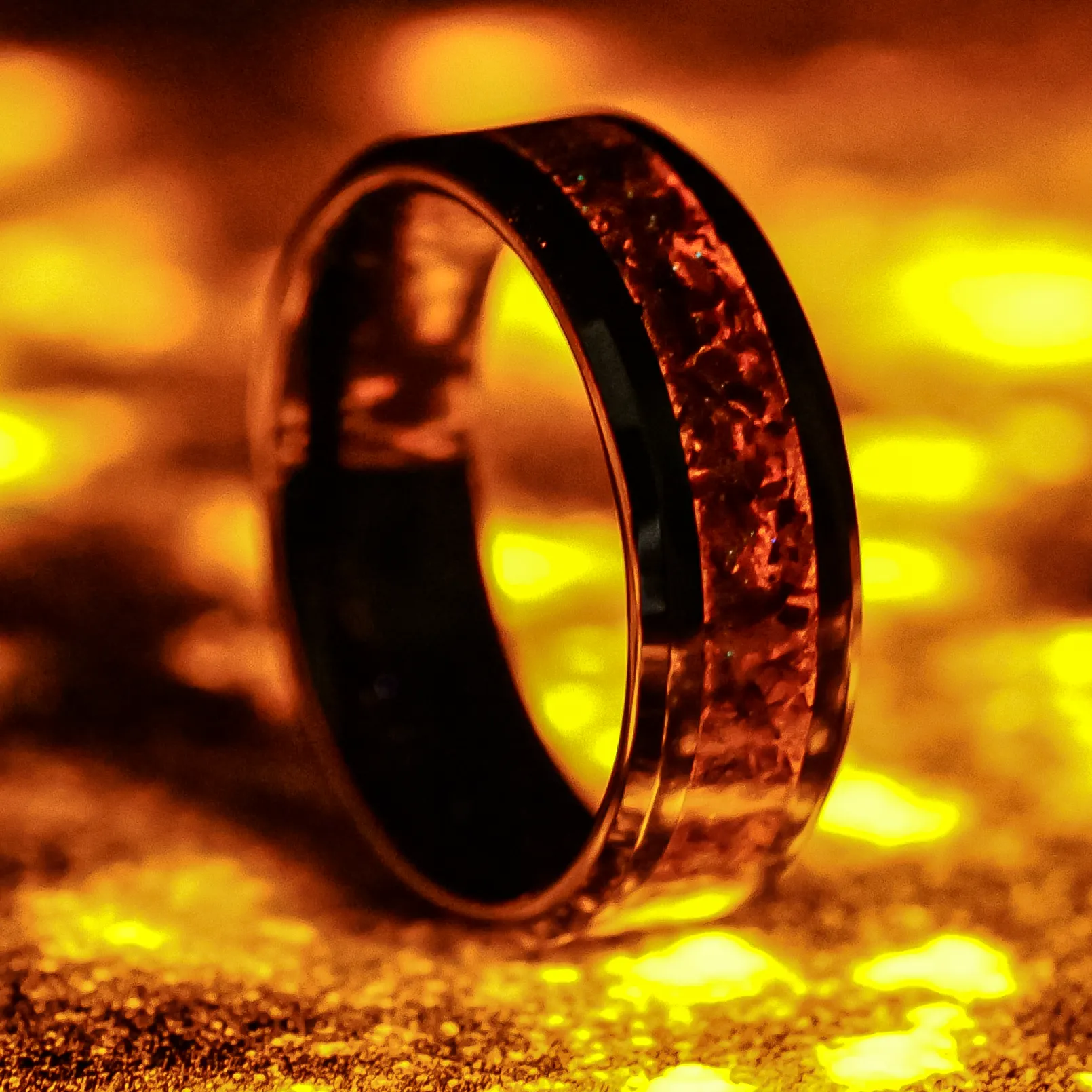 Tiger's Eye Glowstone Ring on Black Ceramic