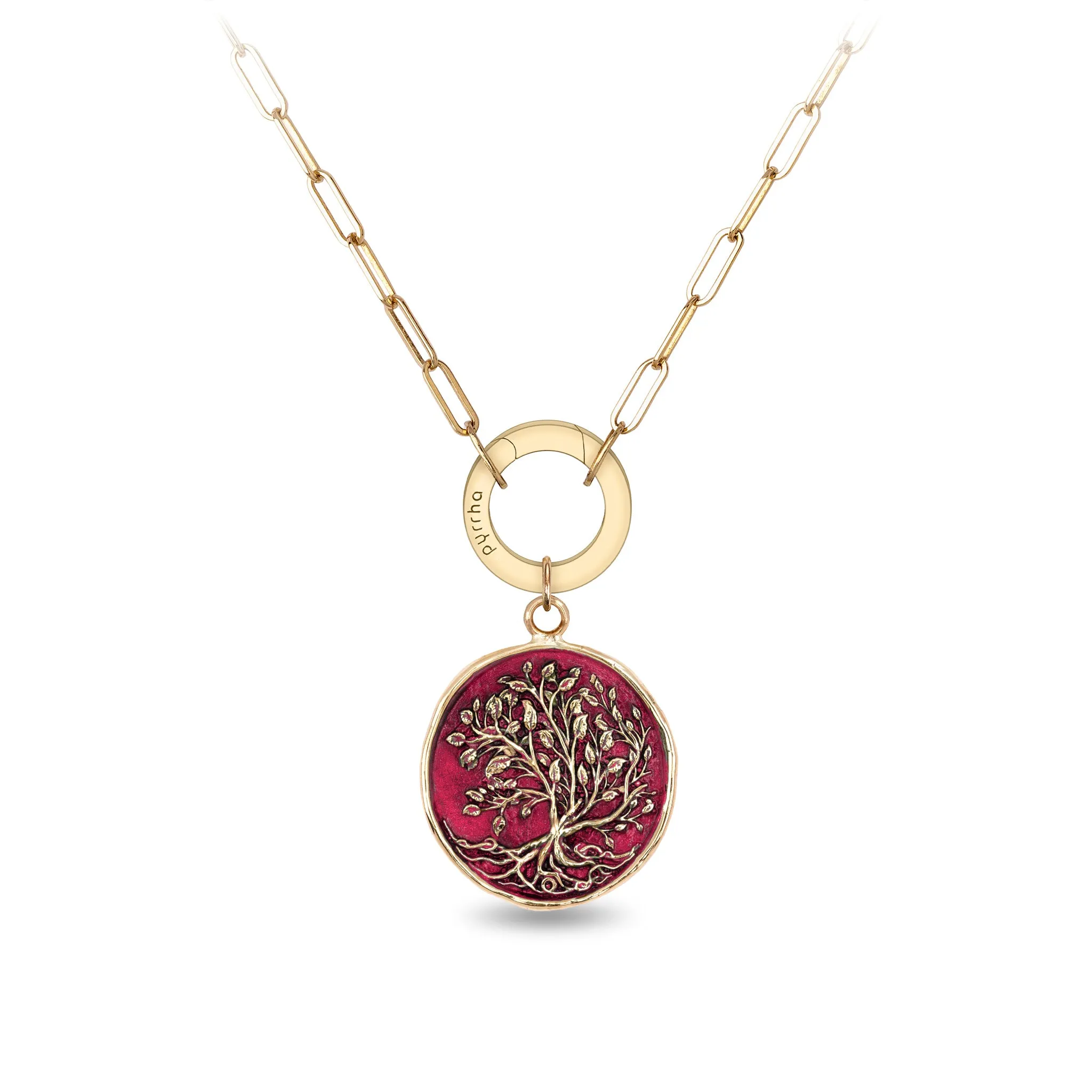 Tree of Life 14K Gold Long Link Paperclip Chain Necklace - True Colors
