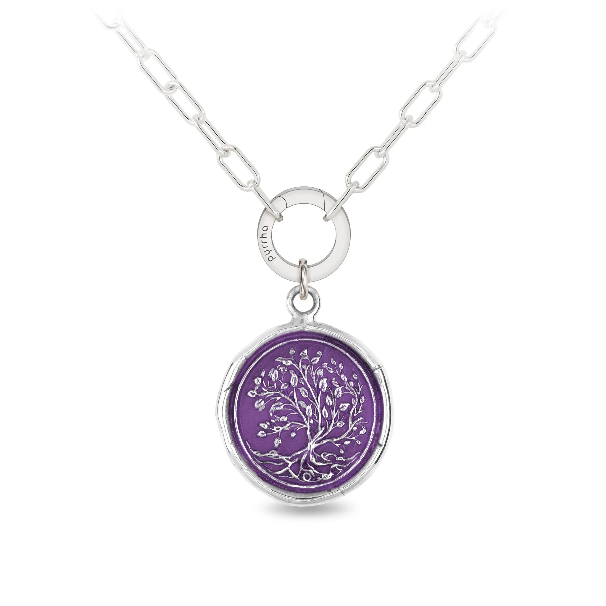 Tree of Life Small Paperclip Chain Necklace - Mystic Violet