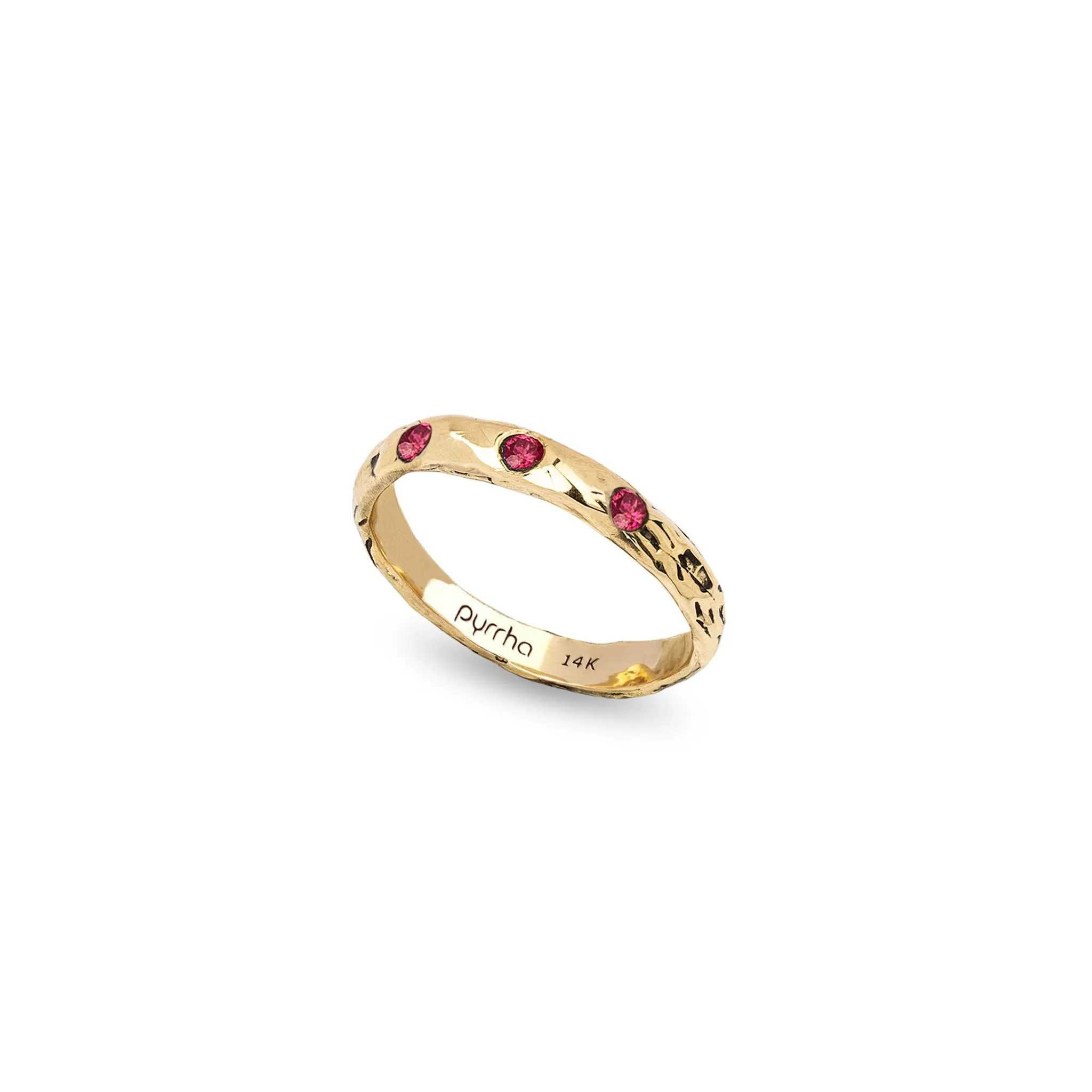 Triple Stone Set 14K Gold Narrow Band Ring