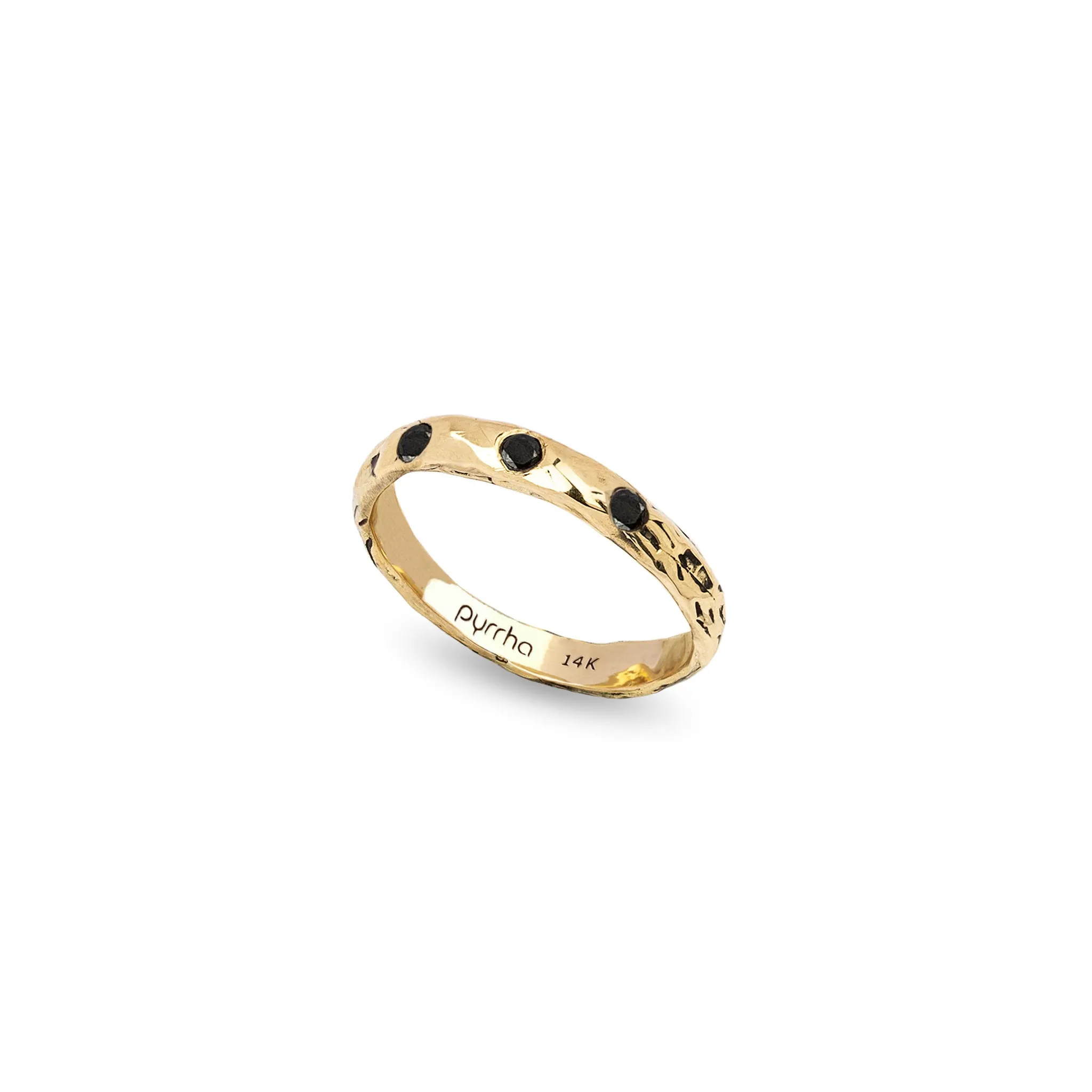 Triple Stone Set 14K Gold Narrow Band Ring