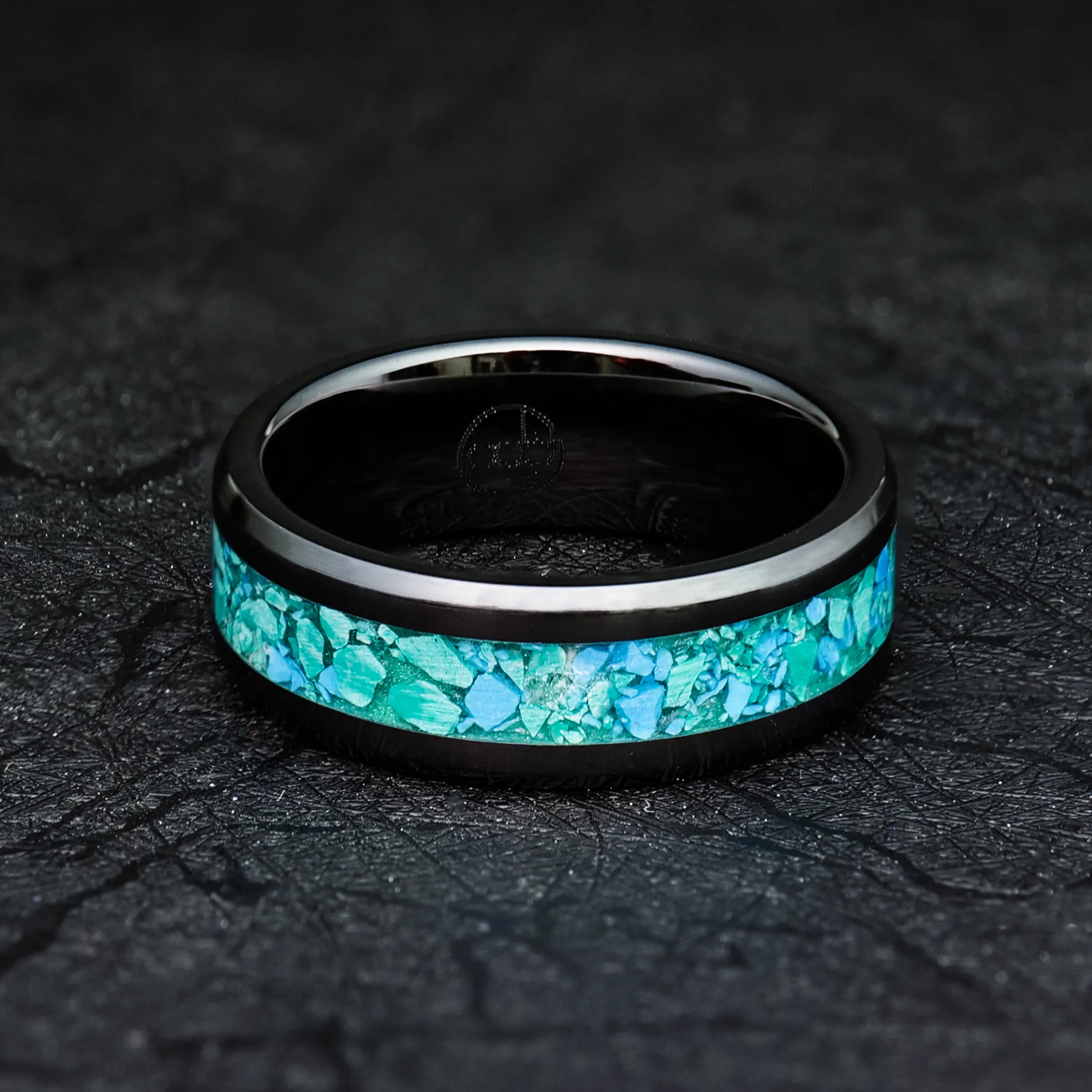 Turquoise Glowstone Ring on Black Ceramic