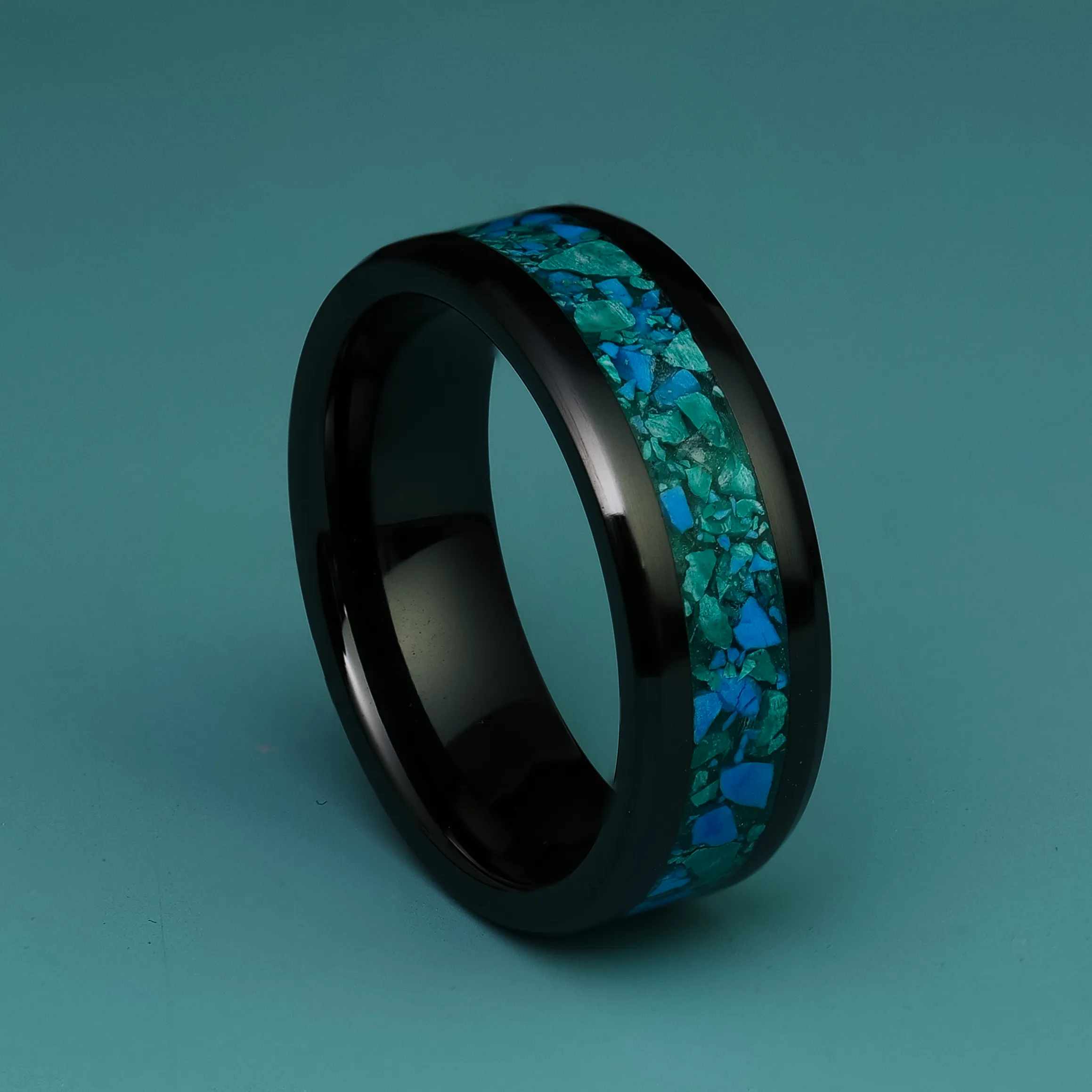 Turquoise Glowstone Ring on Black Ceramic