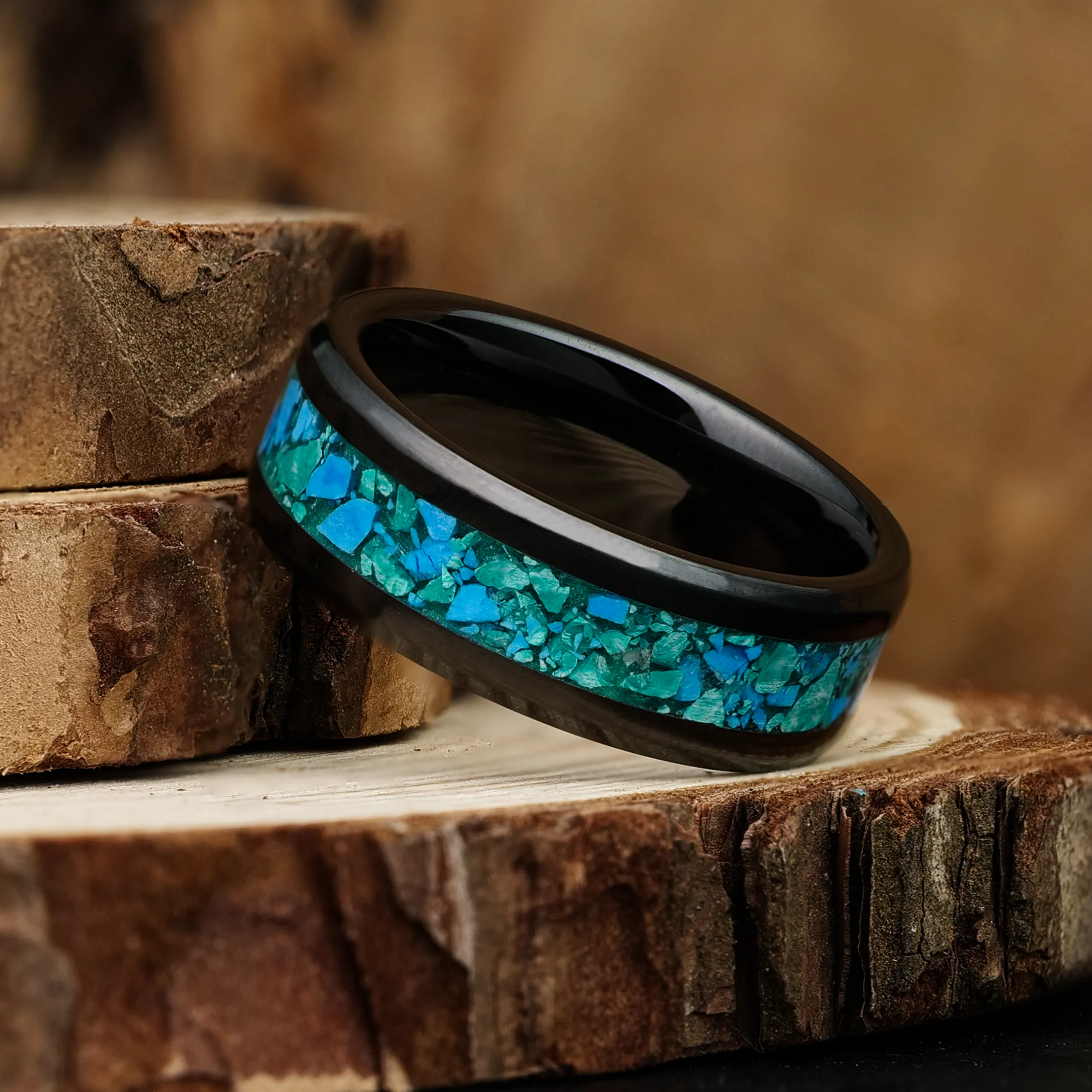 Turquoise Glowstone Ring on Black Ceramic