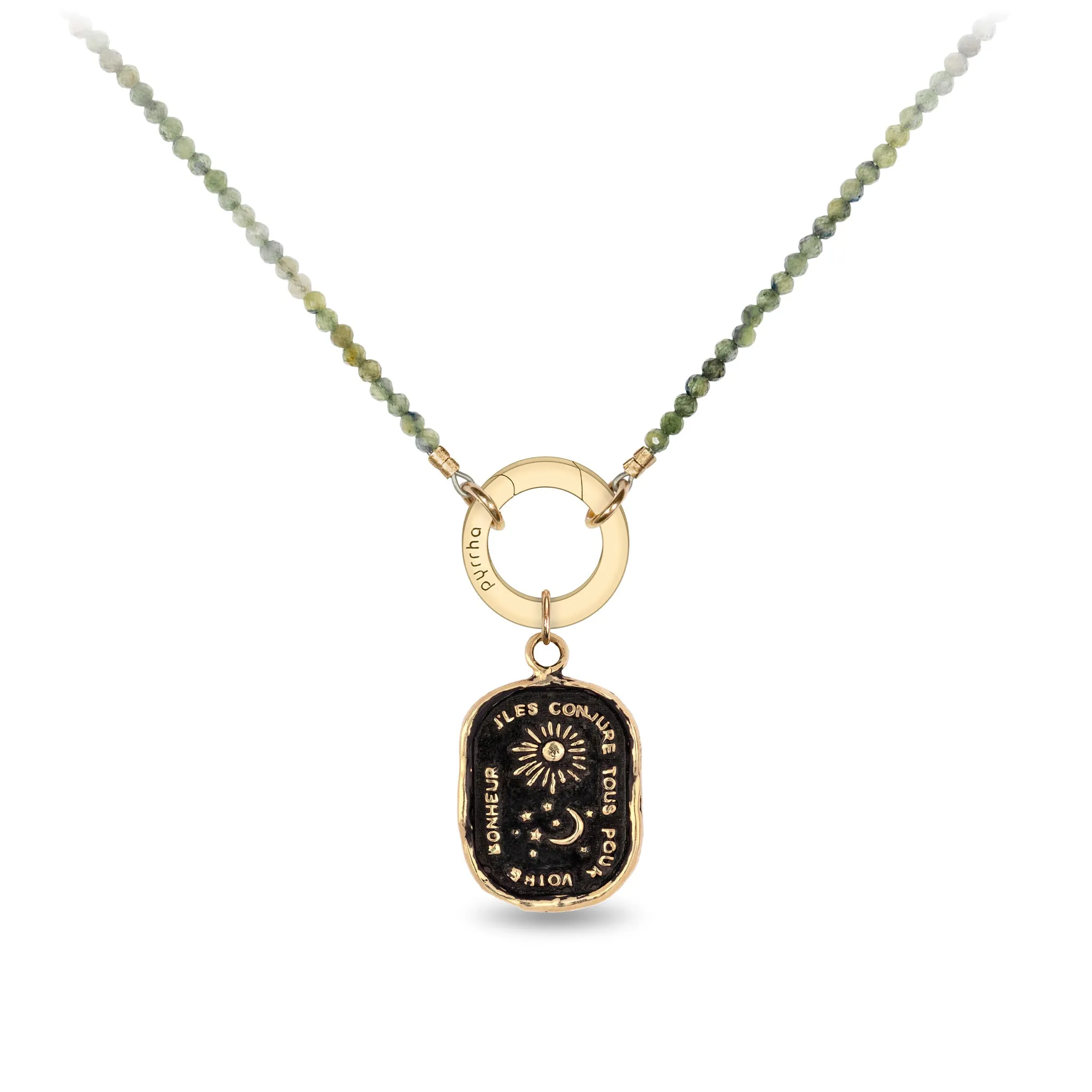 Variegated Green Sapphire 14K Gold Faceted Stone Choker with Talisman Clip
