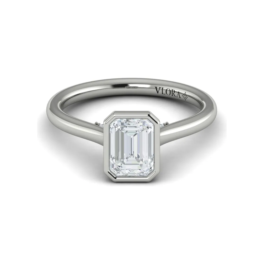 Vlora 14K White Gold Emerald Bezel Solitaire Engagement Ring