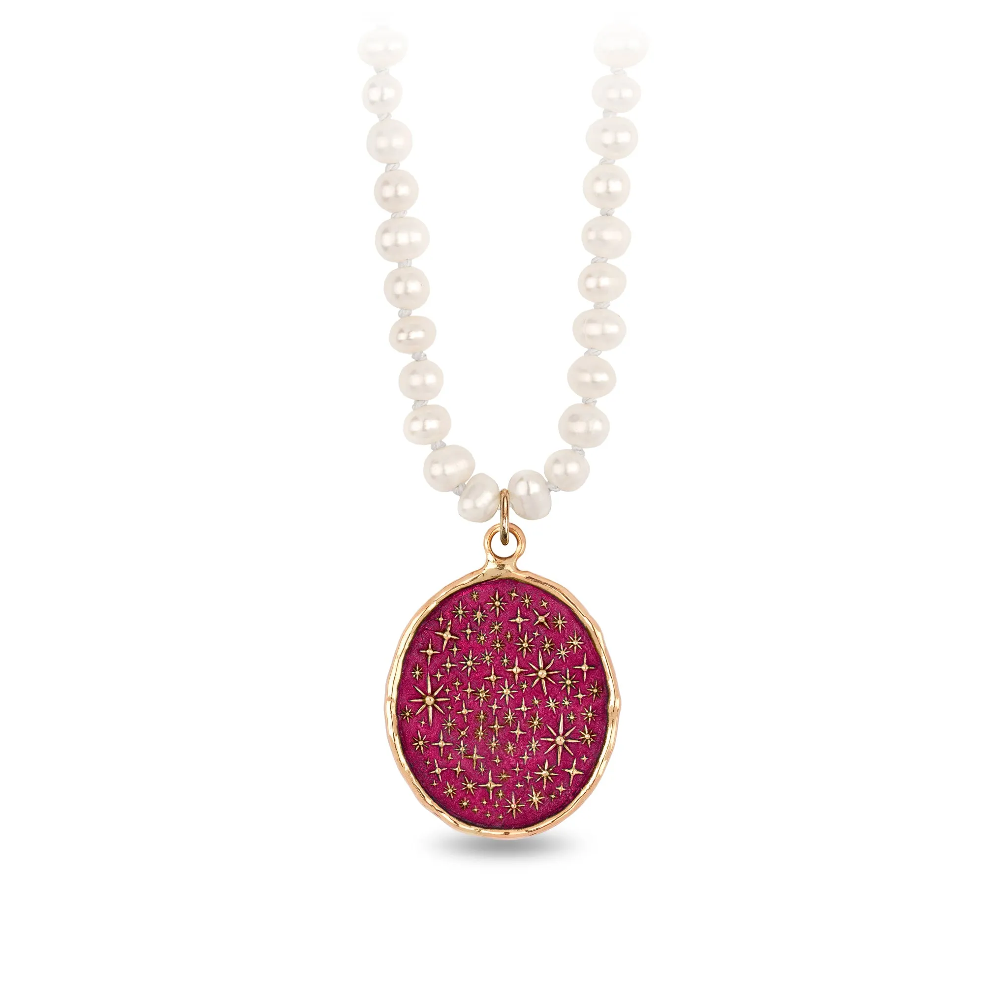 We Are Stardust 14K Gold Talisman on Knotted Freshwater Pearl Necklace - True Colors